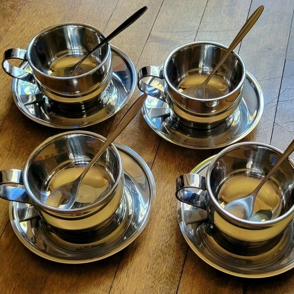 4 Pack Stainless Steel Coffee Cups Set - Picture 1 of 1